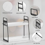 VITVITI 2-Tier Bathroom Organizer Countertop, Wood Bathroom Counter Organizer and Storage, Bathrom Corner Sink Vanity Skincare Organizer Shelf with Hooks, White
