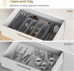 7 Pack Silicone Silverware Drawer Organizer, DIY Free Combination Kitchen Drawer Organizer, Utensil Organizer, Moisture-proof and Heat-resistant up to 200°C, Anti-slip Design (Grey)