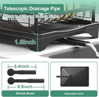 Dish Drying Rack for Kitchen Counter, Large Dish Drying Rack with Utensil Holder & Cutlery Tray, Dish Drainer with Drainboard, Black