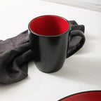 Stone Lain Albie Stoneware 32 Piece Modern Dinnerware Set, Plates and Bowls Sets, Service for 8, Red and Black, Microwave & Dishwasher Safe