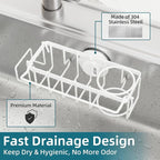 TAILI 4-in-1 Sink Caddy with Strong Suction Cup, Sponge Holder for Kitchen Sink Organizer, Removable, Rustproof, Stainless Steel Holder for Sponge, Brush, Scrubber, Scraper - White