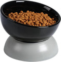 ABRUTY Cat Water Bowl, 16 OZ Ceramic Elevated Cat Bowls, 15° Tilted and Raised Pet Food Dish, Anti Vomiting Protect Pets' Spines and Whisker Fatigue, Black & Gray