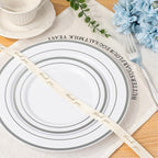 BESTVIP 700PCS Silver Plastic Dinnerware Set for 100 Guests, Disposable Plates for Party, Include: 200 Plastic Plates, 100 Pre Rolled Napkins with Silver Silverware, 100 Cups for Christmas, Halloween