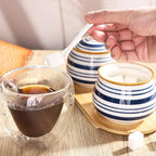 Sugar Bowl Set of 2,Ceramic Sugar Bowl with Lids and Spoon & Wooden Tray,Sugar Jars for Coffee Bars and Home Kitchens(2, Large)