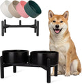 Raised Ceramic Dog Bowl Set - Elevated Double Dishes with Stainless Steel Stand - Food and Water Bowls for Small to Medium Dogs - Each Holds 3.5 Cups (29.57 fl oz) - Black