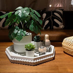Hrastany Whitewashed Octagonal Wood Decorative Tray, Small Farmhouse Wooden Serving Tray with Beads, Versatile Shabby Chic Coffee Table Tray for Kitchen Counter, Ottoman, Living Room