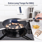 600ºF Heat Resistant Kitchen Tongs: U-Taste 16 in Extra Long Large Silicone Cooking Tong with Non Stick Rubber Tips & Non Slip Silicon Coated 18/8 Stainless Steel Handle for Grill BBQ (Midnight Blue)