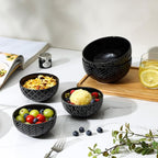 Sureasy Ceramic Ice Cream Bowls, 12oz Embossed Dessert Bowls Set, 4.6 Inch Stoneware Small Bowls for Snack, Sauce, Fruits, Microwave and Dishwasher Safe, Set of 4, Black