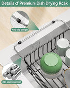 Expandable Dish Drying Rack for in-Sink, Over-Sink, and Counter Use, Dish Drainer with Removable Cutlery Holder, Space Saving & No Assembly Needed 10.5" W x 15" L