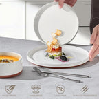 LIANYU Stoneware Dinnerware Sets Service for 6, 18 PCS Plates and Bowls Sets, Handmade Ceramic Dish Set, Highly Chip and Crack Resistant Modern Plate Set, Cloud White