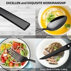 CEKEE 24 Piece Silverware Set for 4 With Steak Knives, Stainless Steel Black Flatware, Utensils, Tableware Cutlery for Home & Kitchen, Hand Wash Recommended
