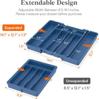 Lifewit Silverware Drawer Organizer, Expandable Utensil Tray for Kitchen, BPA Free Flatware and Cutlery Holder, Adjustable Plastic Storage for Spoons Forks Knives, 8.5"-14.1" x 12.1", Dark Blue