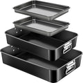 4 Pcs Deep Lasagna Baking Pan for Oven, 16/13.8/10 Inch Baking Dishes for Oven, Roasting Pans with Stainless Steel Handles, Heavy Duty Bakeware for Cake and Brownie