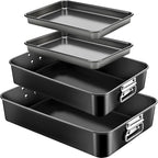4 Pcs Deep Lasagna Baking Pan for Oven, 16/13.8/10 Inch Baking Dishes for Oven, Roasting Pans with Stainless Steel Handles, Heavy Duty Bakeware for Cake and Brownie