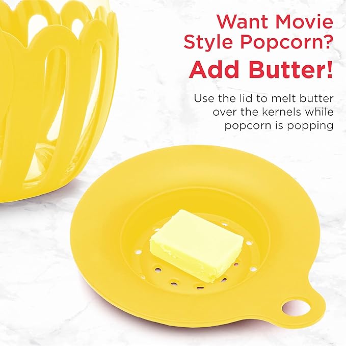 Ecolution Patented Micro-Pop Microwave Popcorn Popper with Temperature Safe Glass, 3-in-1 Lid Measures Kernels and Melts Butter, Made Without BPA, Dishwasher Safe, 1.5-Quart, Yellow (Pack of 4)