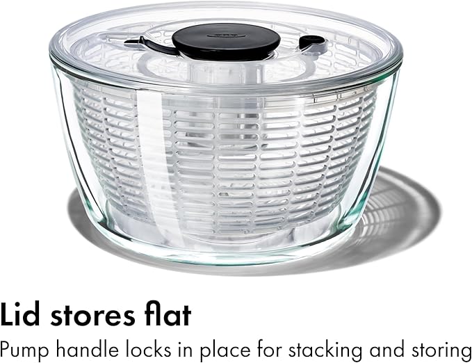 OXO Good Grips Glass Salad Spinner - Large 6.22-Qt Lettuce & Fruit Washer, Borosilicate Glass Bowl, BPA-Free, Easy Pump