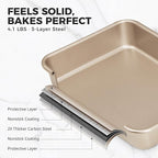 HONGBAKE Deep Baking Pans Set for Oven, Nonstick Rectangle Sheet Cake Pans for Baking, 13/11/9 Inch Rectangular Oven Tray for Cooking Brownie Lasagna, Stackable Multi-Depth Bakeware, Golden