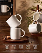 famiware Coffee Mug Set for 6, Star 16 oz Catering Mugs Cup Set with Handle for Coffee, Tea, Cocoa, Milk - Ceramic Stoneware Drinkware Set, Matte White