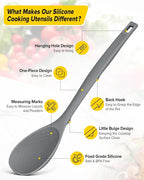 Silicone Cooking Utensils Set, 9 Pcs Heat Resistant Kitchen Utensils with Back Hooks, BPA Free Kitchen Tools with Spatulas, Spoons, Skimmer and Pasta Fork for Non Stick Cookware (GRAY)