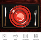 TP 12-Piece Melamine Dinnerware Sets, Plates and Bowls Dishes Set for 4, Break-Resistant & Non-Microwavable, Lightweight Dinner Plates, Glossy Black and Red