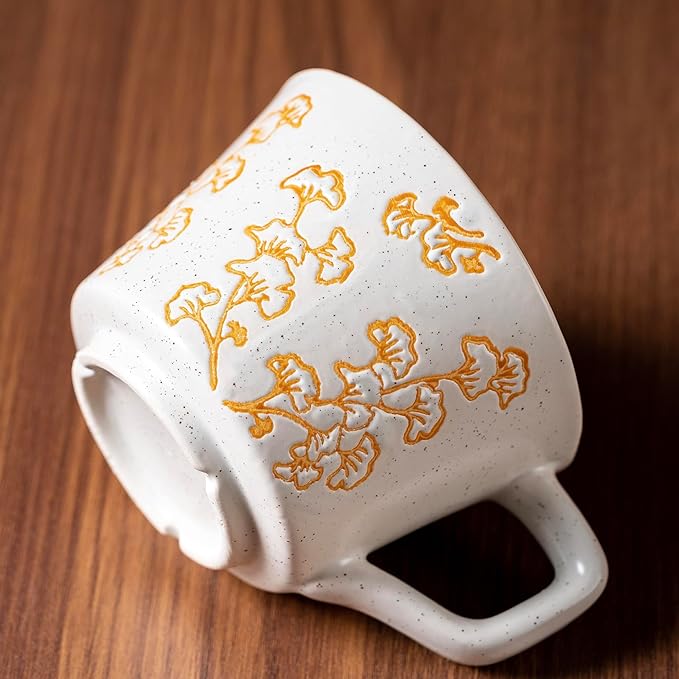 Ceramic Mug 11 oz Unique Luxurious Cup, Mug for Coffee Milk Latte Cappuccino Tea, Office Home Dishwasher Microwave Freezer Safe Stoneware Handmade Minimalist Cup Yellow