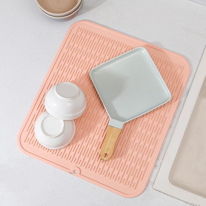 MicoYang Silicone Dish Drying Mat for Multiple Usage,Easy clean,Eco-friendly,Heat-resistant Silicone Mat for Kitchen Counter or Sink,Refrigerator or Drawer Liner Pink XL 18 inches x 16 inches
