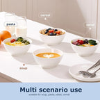 VENVENWEAVS 30 OZ White Thickened Ceramic Bowls Set of 6 Complimentary 6 Spoons, Large Reinforced Ceramic Bowls Perfect for Soup,Salad,Cereal, Ramen And More,Microwave&Dishwasher Safe