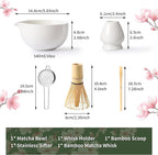 Matcha Whisk Set 5 Pcs, Matcha Kit Set Includes Matcha Bowl, Matcha Whisk and Holder, Bamboo Scoop and Sifter, Ceramic Matcha Set, Matcha Tea Set, Ideal Gift for Family/Friend (White)