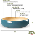 LEXA Bamboo Fruit Bowl for Kitchen Counter, 12 Inch Large & Round, Artisan Lacquered Wooden Fruit Bowl or Candy Bowl, Handcrafted Bamboo Fruit Basket for Kitchen & Home Decor (Navy Blue)