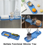MicoYang Silicone Bathroom Soap Dishes with Drain Spout-Bathroom and Kitchen Sink Organizer,Sponge Holder,Dish Soap Tray,Perfect for Dispenser,Scrubber,Bottle,Cup on Sink or Counter-Lichen Blue 12"×4"