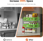 4 Pack Strong Magnetic Spice Rack for Refrigerator, Multipurpose Magnetic Shelf for Fridge with 4 Hooks for kitchen and Bathroom Organization, Green