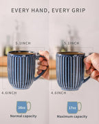 HASENSE 16 oz Ceramic Coffee Mugs Set of 4, Ribbed Navy Blue Coffee & Tea Cups, Dishwasher & Microwave Safe, Ideal for Housewarming & Wedding Gifts