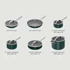 Ninja Ceramic Pro 11Piece Cookware Set, NonStick Pots & Pans Set with Glass Lids, Nontoxic, PTFE Free, Ceramic Coated, Oven Safe, All Stovetops & Induction Compatible, British Racing Green, CW39011GN