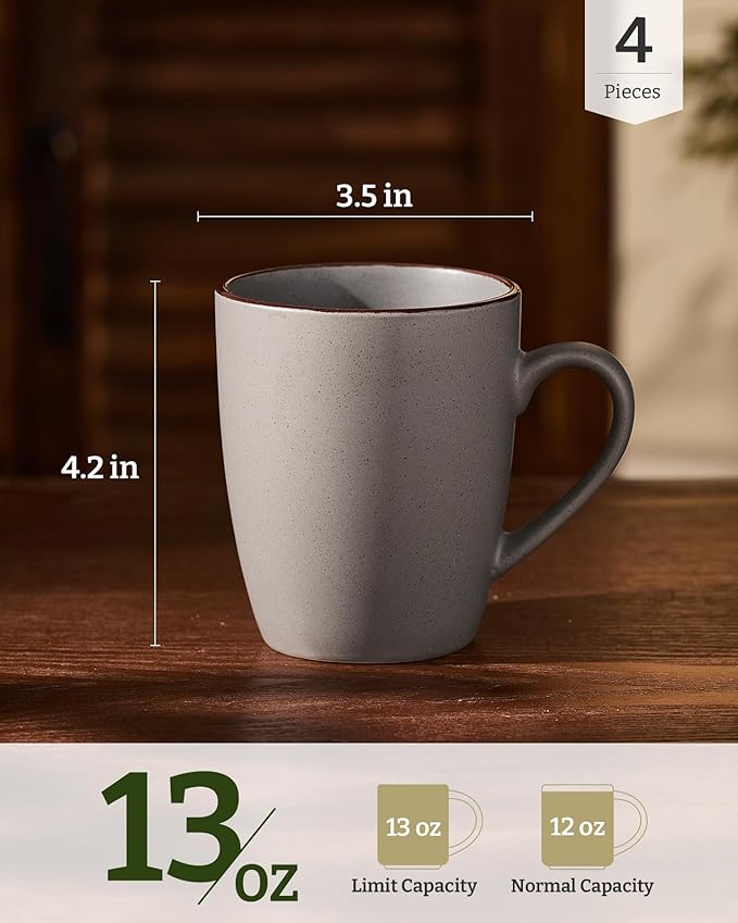 famiware Venus Coffee Mugs for 4, 12 oz Mug Set, Dringking Cup with Handle for Coffee, Tea, Cocoa, Milk, Dark Grey