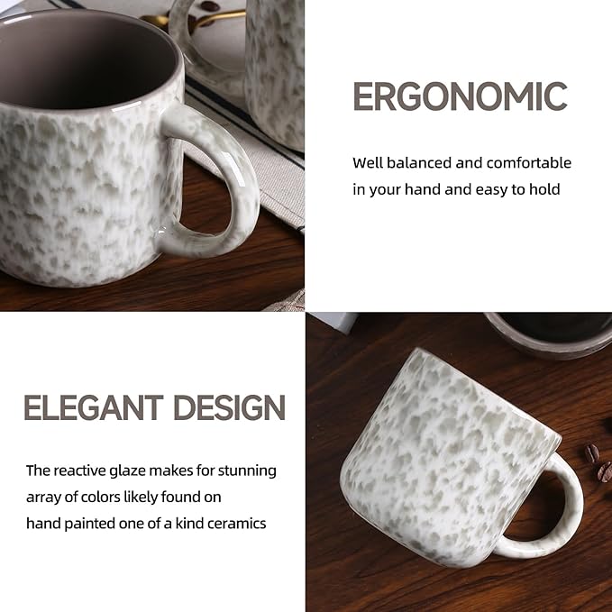 MONITO 12 OZ Coffee Mugs Set of 4, Ceramic Coffee Mugs,Modern Coffee Mugs Set with handle for Tea/Latte/Cappuccino/Milk/Cocoa. (Beige-brown, 4 Count（Pack of 1）)