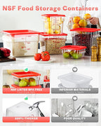 2QT4QT NSF Food Storage Containers: 6PCS [Food Grade][Hot&Cold Resistant] Commercial Clear Food Storage Containers with Lids for Restaurant Kitchen Proof Dough, Measuring Spoons Included(Red N)