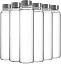Epica Clear Glass Bottles with Lids, 18oz Resuable Glass Water Bottles for Juicing with Stainless Steel Cap to store Milk, Smoothie, etc., 100% Leak Proof, Durable and Dishwasher Safe (Set of 6)