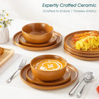 vancasso ZERMATT Dinnerware Set for 8, 24 Pieces Plates and Bowls Sets for Kitchen, Stoneware Dish Set with Scratch Resistant, Dishwasher & Microwave Safe, Yellow