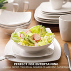 Gibson Home Zen Buffet White Porcelain Dinnerware Set for 4, Square Plates Bowls and Mugs, Chip and Scratch Resistant, Dishwasher and Microwave Safe, 16 Piece