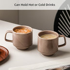 Stackable Coffee Mugs Set: 13 oz Ceramic Stacking Cups for Cappuccino Latte Tea - Microwave Safe Mug for Home & Office - 4 PCS, Grey