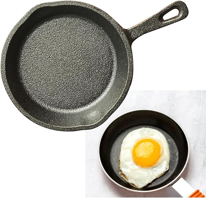 6 Inch Cast Iron Skillet, Small Frying Pan Mini Black Iron Non Stick Frying Pan Small Iron Plate Omelette Pan Egg Pan For Stovetop Oven and Grill(L)