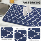 WISELIFE Dish Drying Mat Super Absorbent Drying Mat Large Dish Drying Mats for Kitchen Counter Easy Clean Dish Mat Kitchen Drying Mat18"x 32" Stylish Blue
