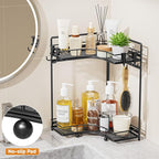 VITVITI 2-Tier Corner Bathroom Counter Organizer, Bathroom Countertop Organizer Storage for Sink, Metal Mesh Makeup Organizer for Vanity Countertop Kitchen with Hooks, Black
