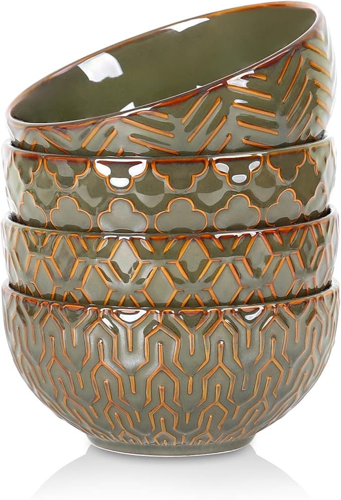 Sureasy 25 oz Ceramic Cereal Bowls Set of 4, 5.9 Inch Green Soup Bowls for Kitchen, Perfect for Soup, Pasta and Salad, Microwave & Dishwasher Safe