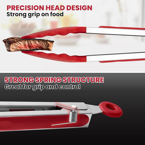 3 Pack Silicone Tongs for Cooking,Maywe Tanso 9 Inch Cooking Kitchen Tongs with Silicone Tips,Nonstick Stainless Steel Tongs for Steak Pie Pizza Pasta Spaghetti Salad BBQ Buffet