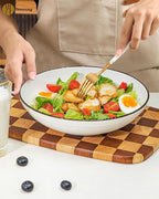 Yeacccng White Pasta Bowls Set of 6, 9.25 Inch 50 Oz Large Ceramic Soup Salad Bowls, Black Rim Minimalist Design, Lead-Free Cadmium-Free, Dishwasher Microwave Oven Safe, Scratch-Resistant