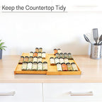 Bamboo Spice Drawer Organizer, (Need 3.1” Deep Drawer) Expandable 4 Tier Spice Rack for Cabinet (From 12" to 23" Wide), Seasoning Storage Insert, Spice Organizer for Drawer,Jars Not Included