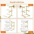 Lifewit Plastic Fruit Bowl for Kitchen Counter, 3 Tier Fruit Basket with Gold Metal Stand, Tiered Fruit Holder for Countertop Serving Tray for Vegetable/Dessert in Party 28 x 21 x 35cm/11 x 8.4 x 14
