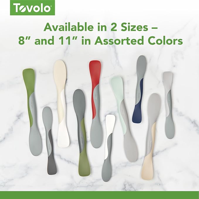 Tovolo Mini Scoop and Spread Tool for Kitchen Meal Prep Small Sandwich Spreader Spatula for Peanut Butter Jelly, Silicone BPA Free Dishwasher Safe Scooper Spreader, Blue Haze and Oyster Gray