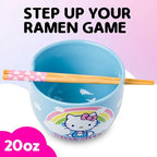 Silver Buffalo Hello Kitty Rainbow and Clouds Ceramic Ramen Noodle Rice Bowl with Chopsticks, Microwave Safe, 20 Ounces